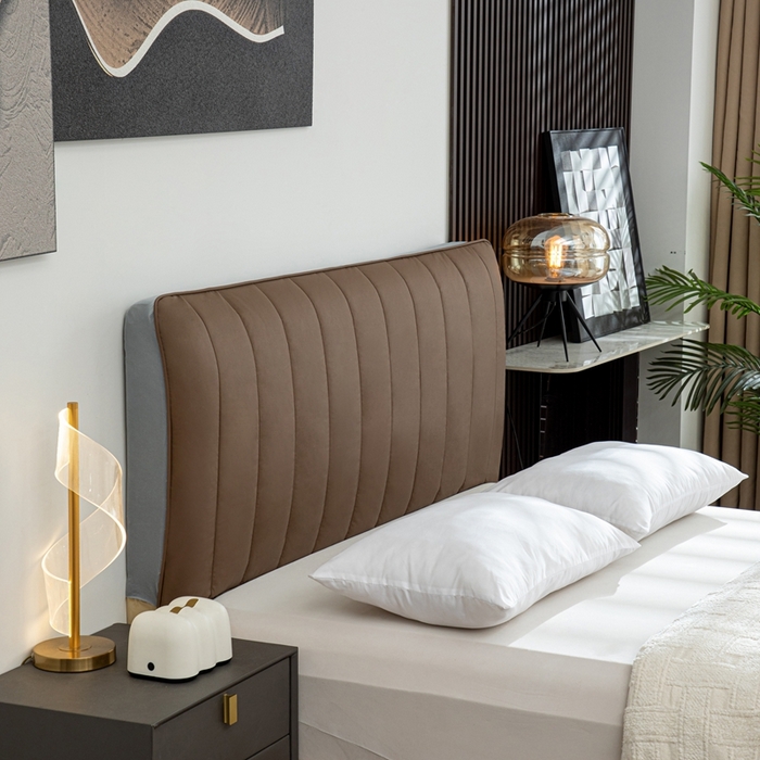 91家纺网 家纺一手货源 找家纺 沐沐家纺 2026新款亲肤舒适简约科技布床头罩 咖色