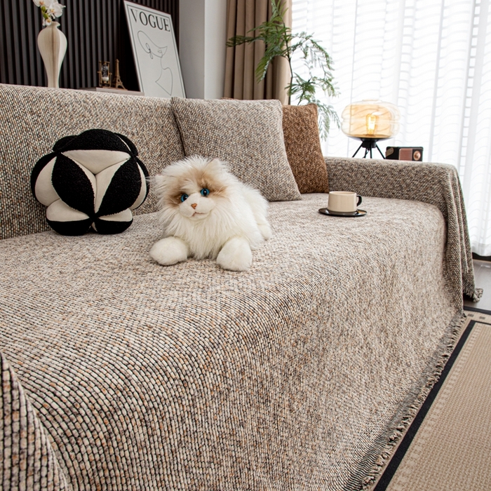 91家纺网 家纺一手货源 找家纺 沐沐家纺 2026新款亲肤舒适炫彩沙发巾 米色