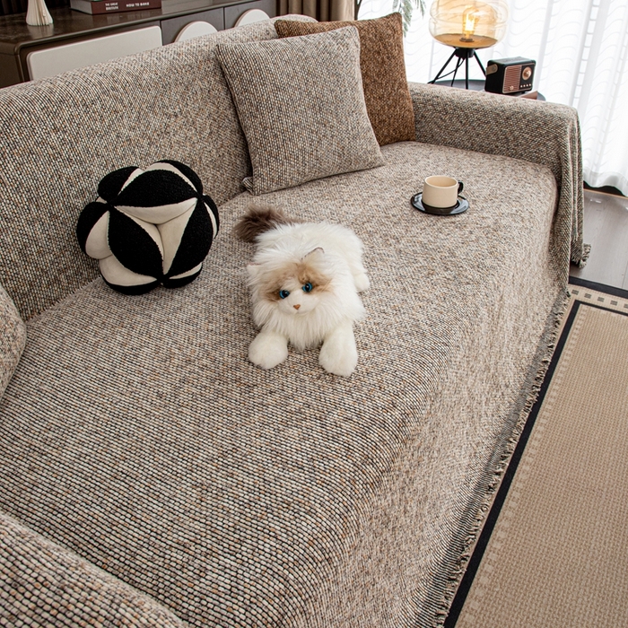 91家纺网 家纺一手货源 找家纺 沐沐家纺 2026新款亲肤舒适炫彩沙发巾 米色