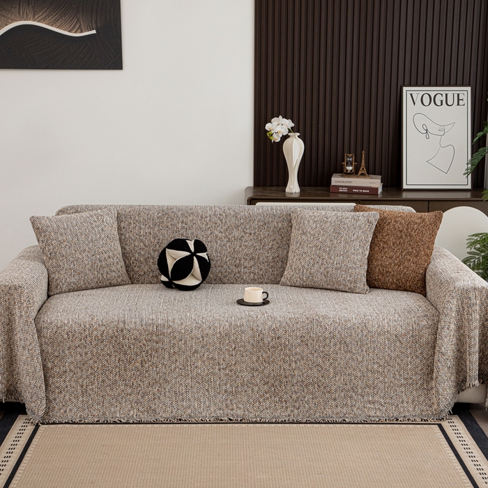 91家纺网 家纺一手货源 找家纺 沐沐家纺 2026新款亲肤舒适炫彩沙发巾 米色