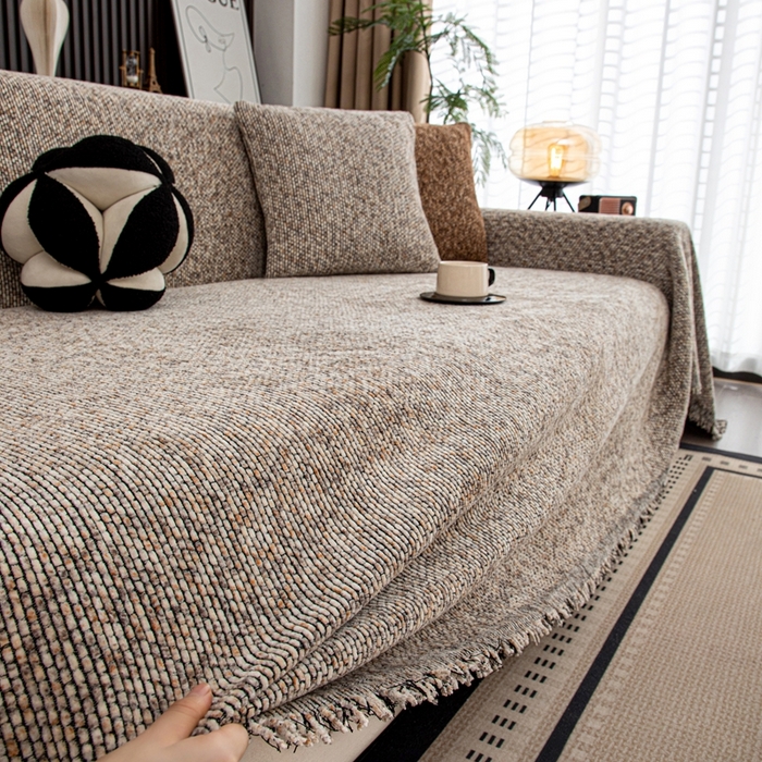 91家纺网 家纺一手货源 找家纺 沐沐家纺 2026新款亲肤舒适炫彩沙发巾 米色