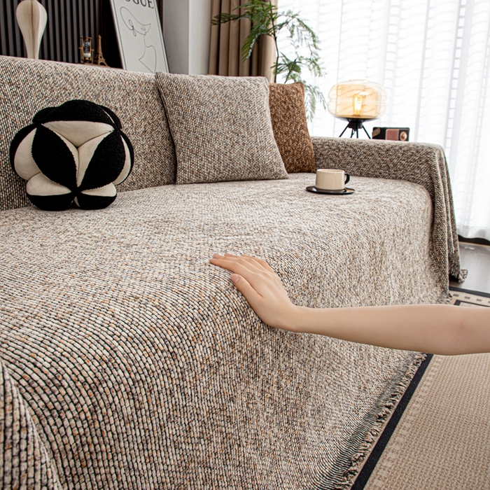 91家纺网 家纺一手货源 找家纺 沐沐家纺 2026新款亲肤舒适炫彩沙发巾 米色