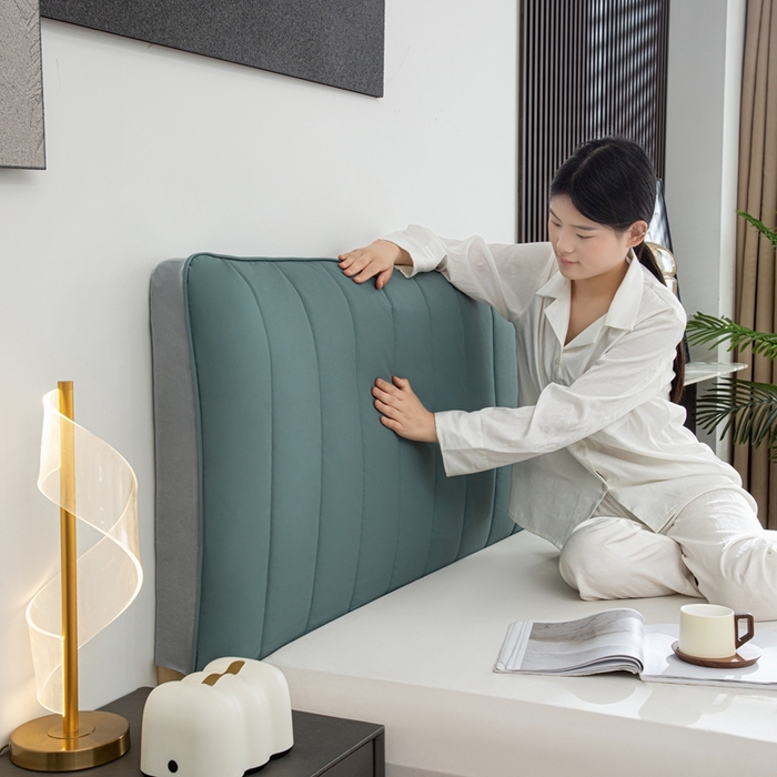 91家纺网 家纺一手货源 找家纺 沐沐家纺 2026新款亲肤舒适简约科技布床头罩 蓝色