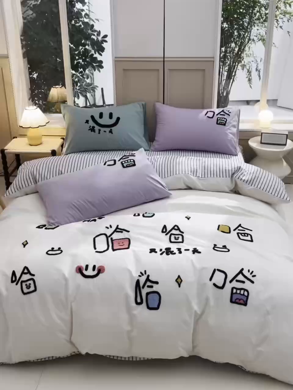 91家纺网 家纺一手货源 找家纺 （总）炫拼家纺 2025新春款萌系A类全棉纯棉40支水洗棉毛巾绣四件套