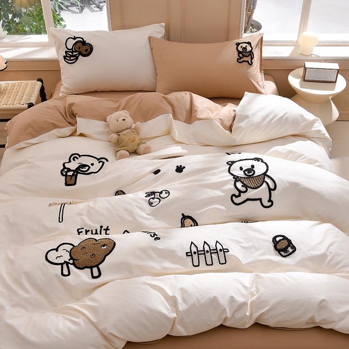 91家纺网 家纺一手货源 找家纺 （总）炫拼家纺 2025新春款萌系A类全棉纯棉40支水洗棉毛巾绣四件套