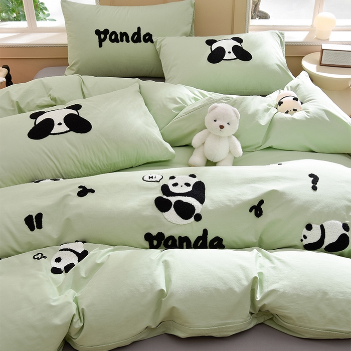 91家纺网 家纺一手货源 找家纺 （总）炫拼家纺 2025新春款萌系A类全棉纯棉40支水洗棉毛巾绣四件套