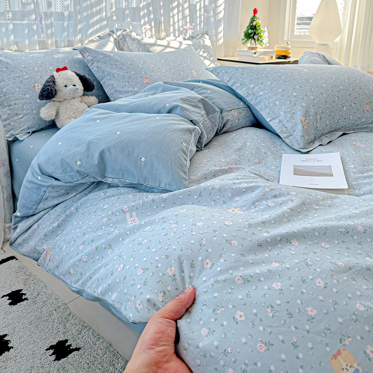 91家纺网 家纺一手货源 找家纺 恩泽家纺 2025新款全棉纯棉12868喷气印花系列四件套-第二批 蓝玫花语