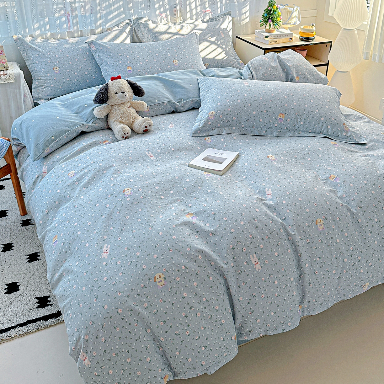 91家纺网 家纺一手货源 找家纺 恩泽家纺 2025新款全棉纯棉12868喷气印花系列四件套-第二批 蓝玫花语