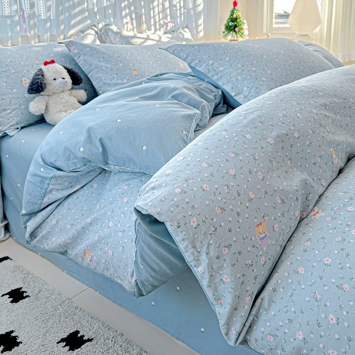 91家纺网 家纺一手货源 找家纺 恩泽家纺 2025新款全棉纯棉12868喷气印花系列四件套-第二批 蓝玫花语