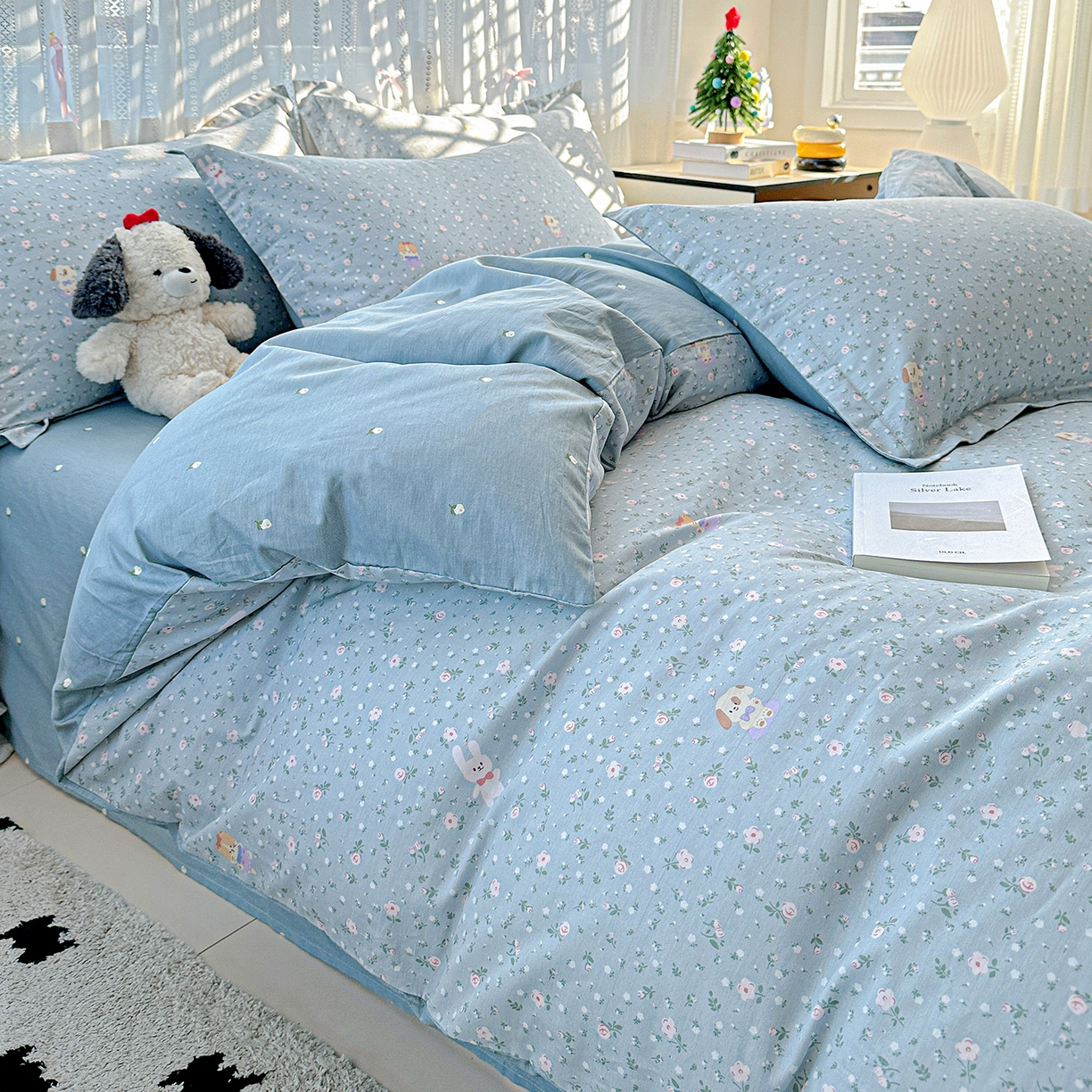 91家纺网 家纺一手货源 找家纺 恩泽家纺 2025新款全棉纯棉12868喷气印花系列四件套-第二批 蓝玫花语