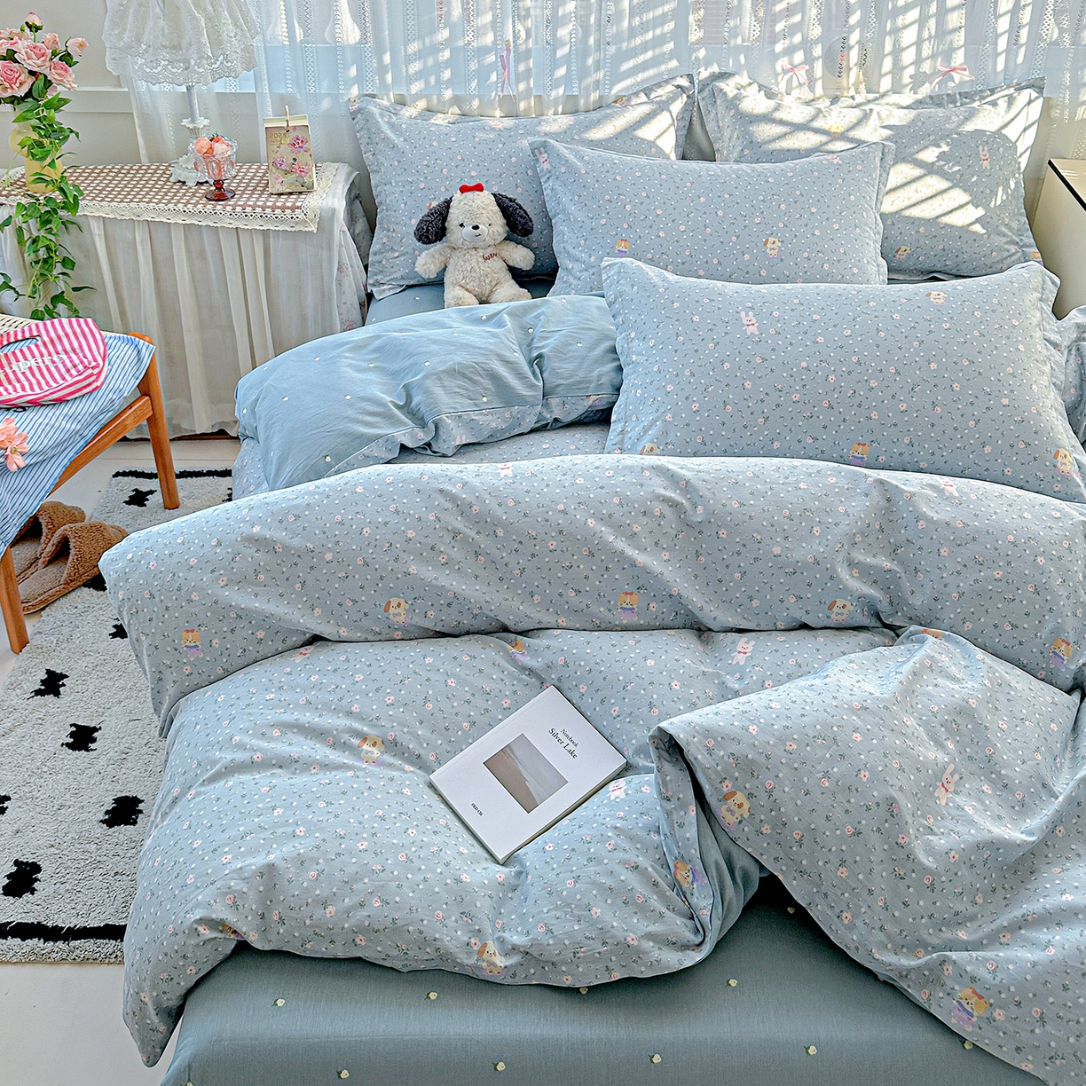 91家纺网 家纺一手货源 找家纺 恩泽家纺 2025新款全棉纯棉12868喷气印花系列四件套-第二批 蓝玫花语