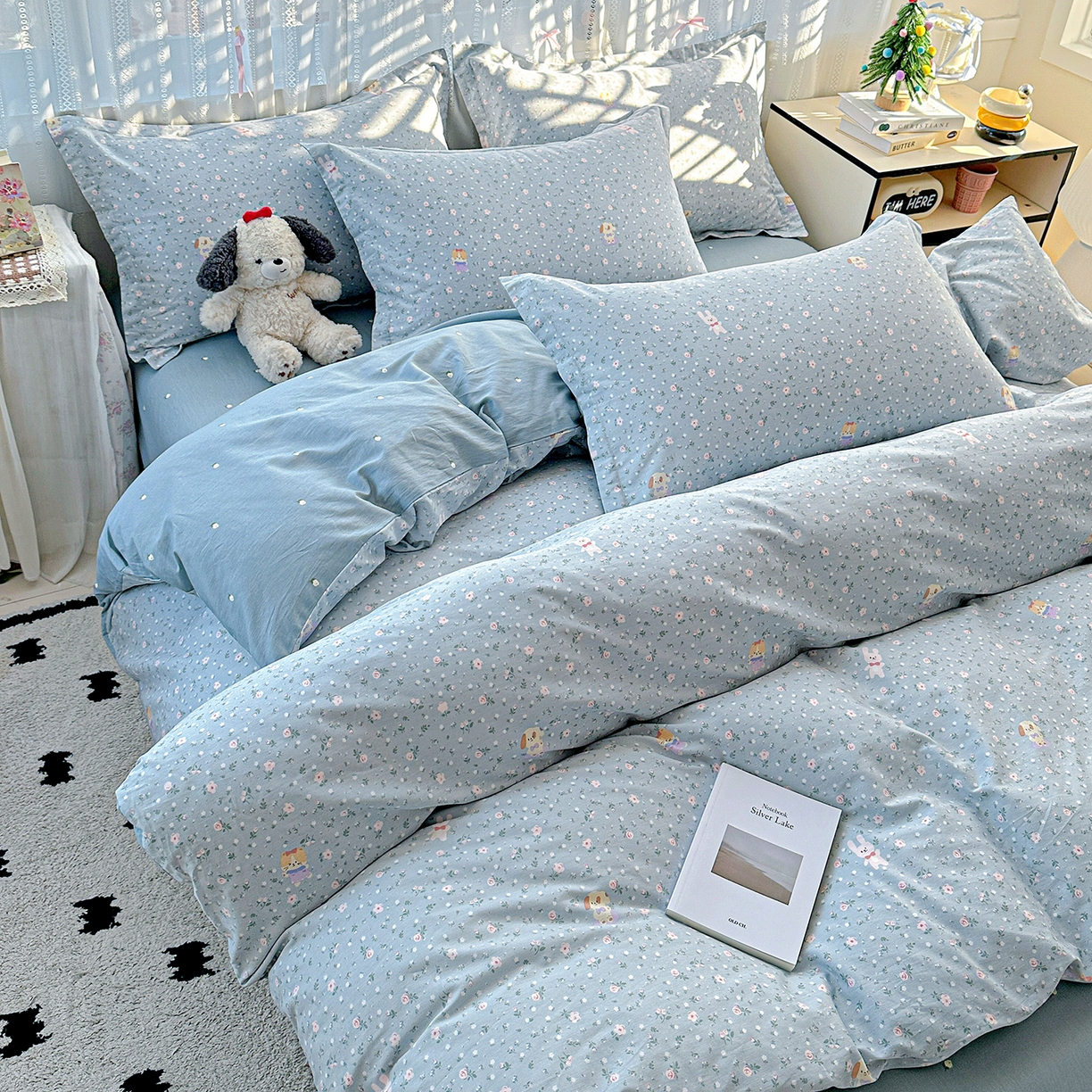 91家纺网 家纺一手货源 找家纺 恩泽家纺 2025新款全棉纯棉12868喷气印花系列四件套-第二批 蓝玫花语