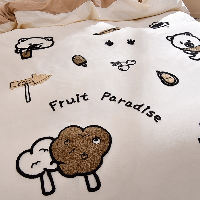 91家纺网 家纺一手货源 找家纺 炫拼家纺 2026新春款萌系A类全棉纯棉40支水洗棉毛巾绣四件套 惬意小熊