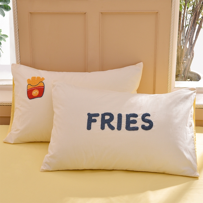 91家纺网 家纺一手货源 找家纺 炫拼家纺 2026新春款萌系A类全棉纯棉40支水洗棉毛巾绣四件套 快乐汉堡