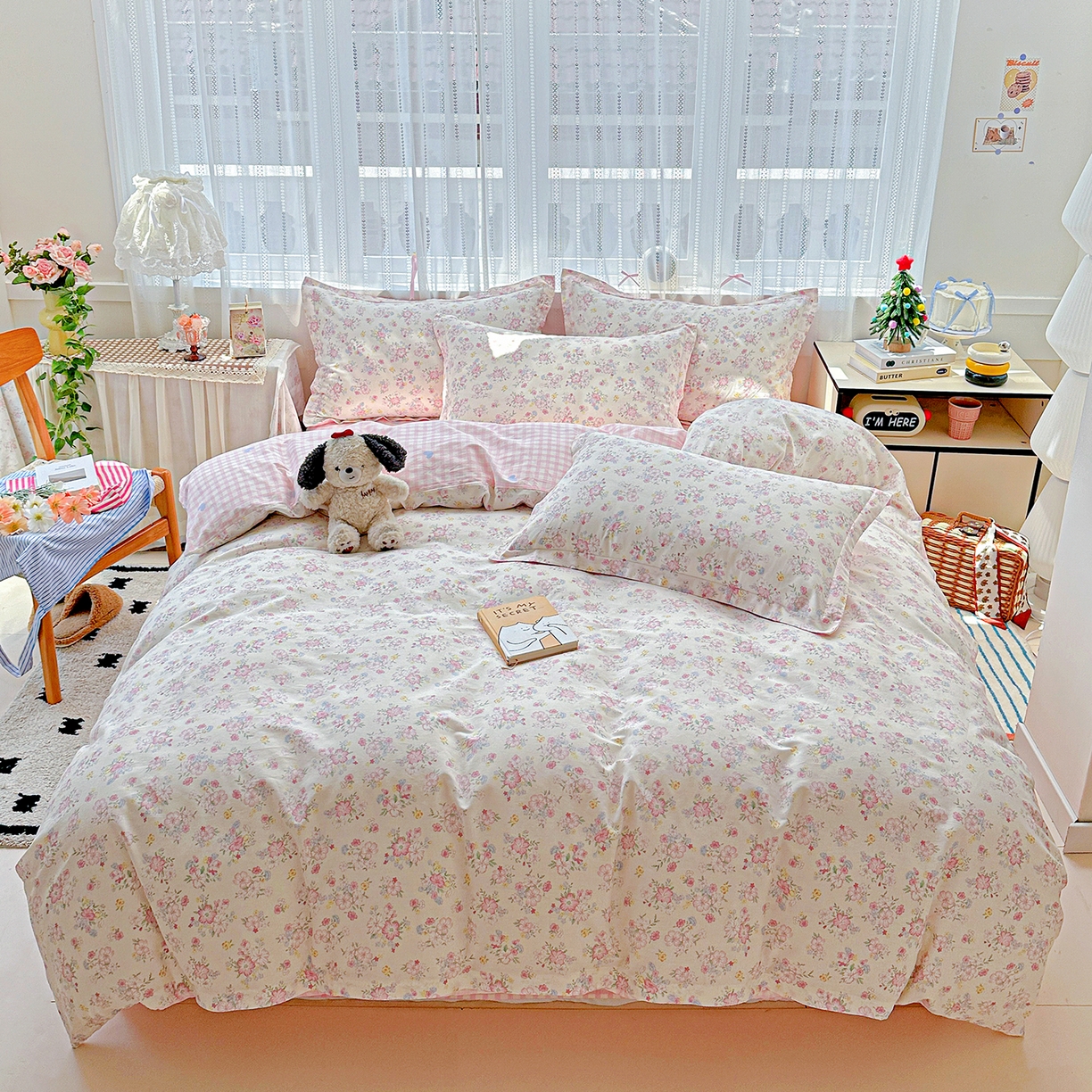 恩泽家纺 2025新款全棉纯棉12868喷气印花系列四件套-第二批 洛琳粉