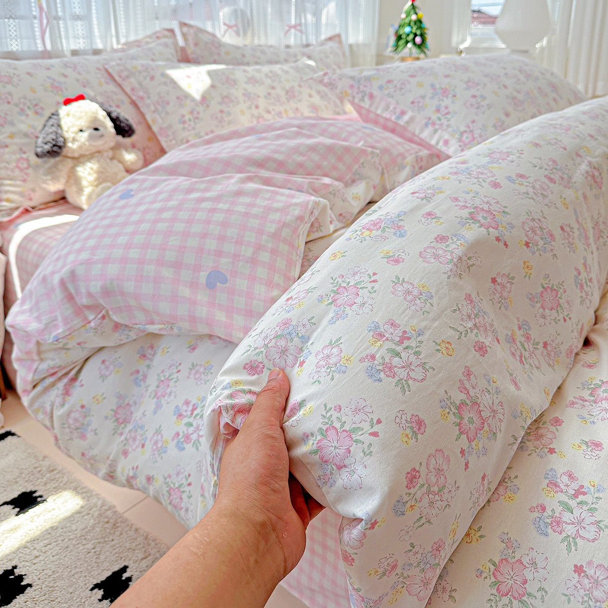 91家纺网 家纺一手货源 找家纺 恩泽家纺 2025新款全棉纯棉12868喷气印花系列四件套-第二批 洛琳粉