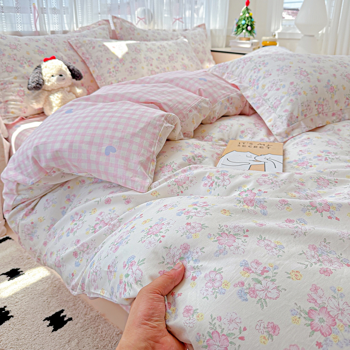 91家纺网 家纺一手货源 找家纺 恩泽家纺 2025新款全棉纯棉12868喷气印花系列四件套-第二批 洛琳粉