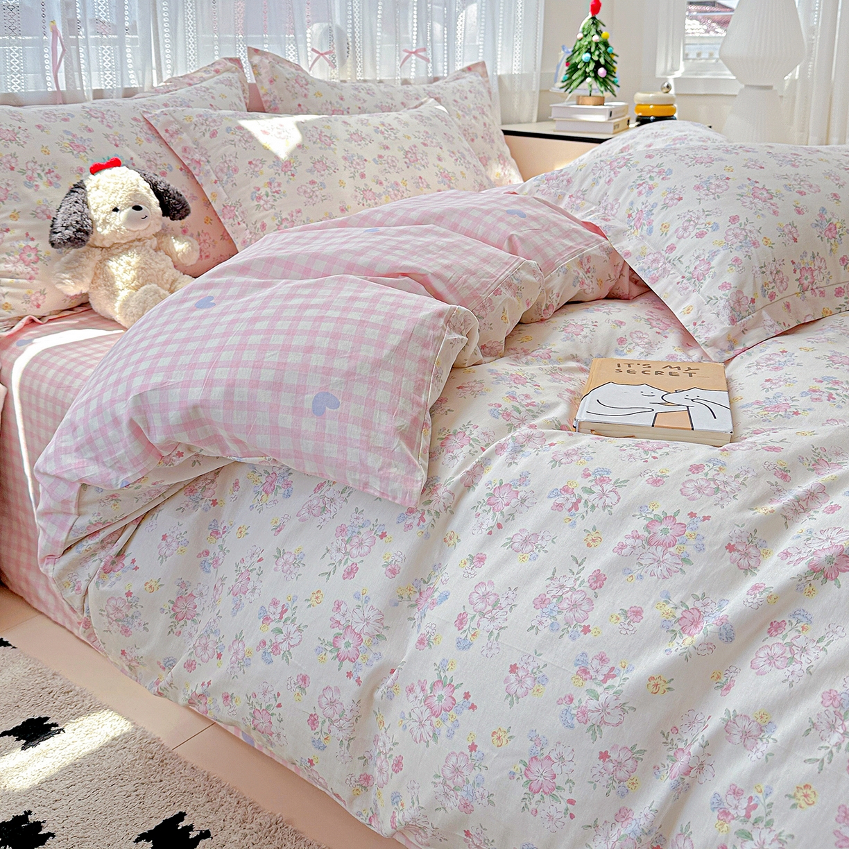 91家纺网 家纺一手货源 找家纺 恩泽家纺 2025新款全棉纯棉12868喷气印花系列四件套-第二批 洛琳粉