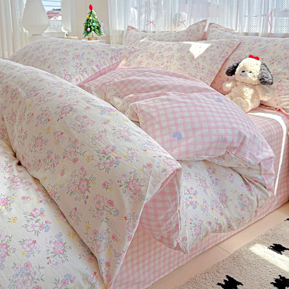 91家纺网 家纺一手货源 找家纺 恩泽家纺 2025新款全棉纯棉12868喷气印花系列四件套-第二批 洛琳粉