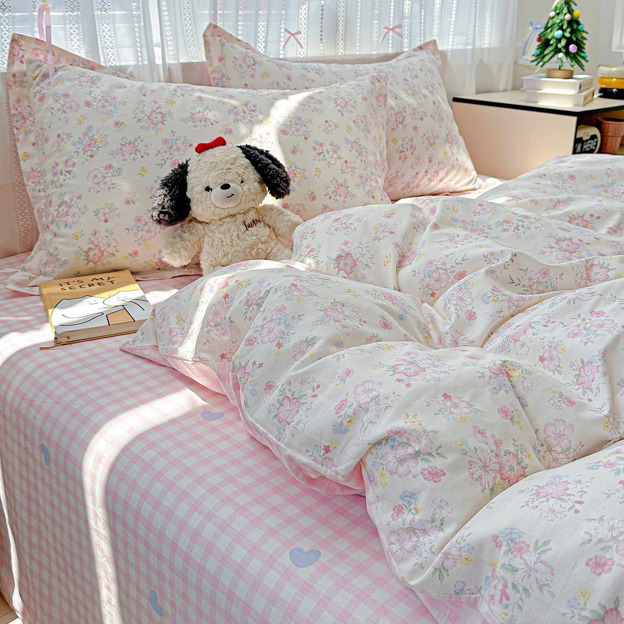 91家纺网 家纺一手货源 找家纺 恩泽家纺 2025新款全棉纯棉12868喷气印花系列四件套-第二批 洛琳粉