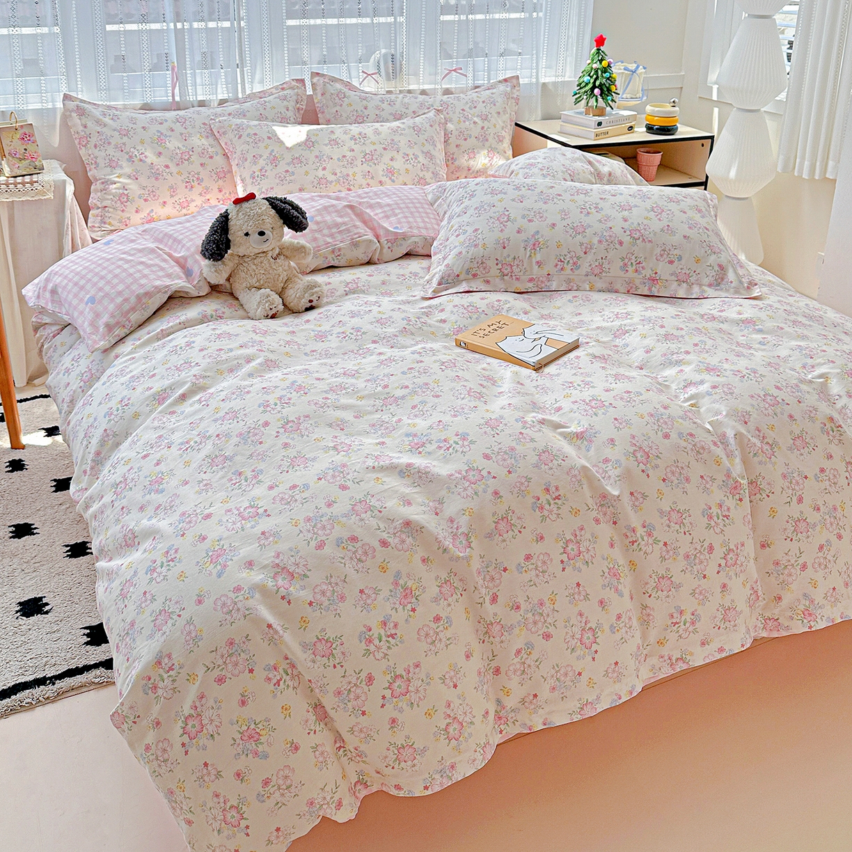 91家纺网 家纺一手货源 找家纺 恩泽家纺 2025新款全棉纯棉12868喷气印花系列四件套-第二批 洛琳粉