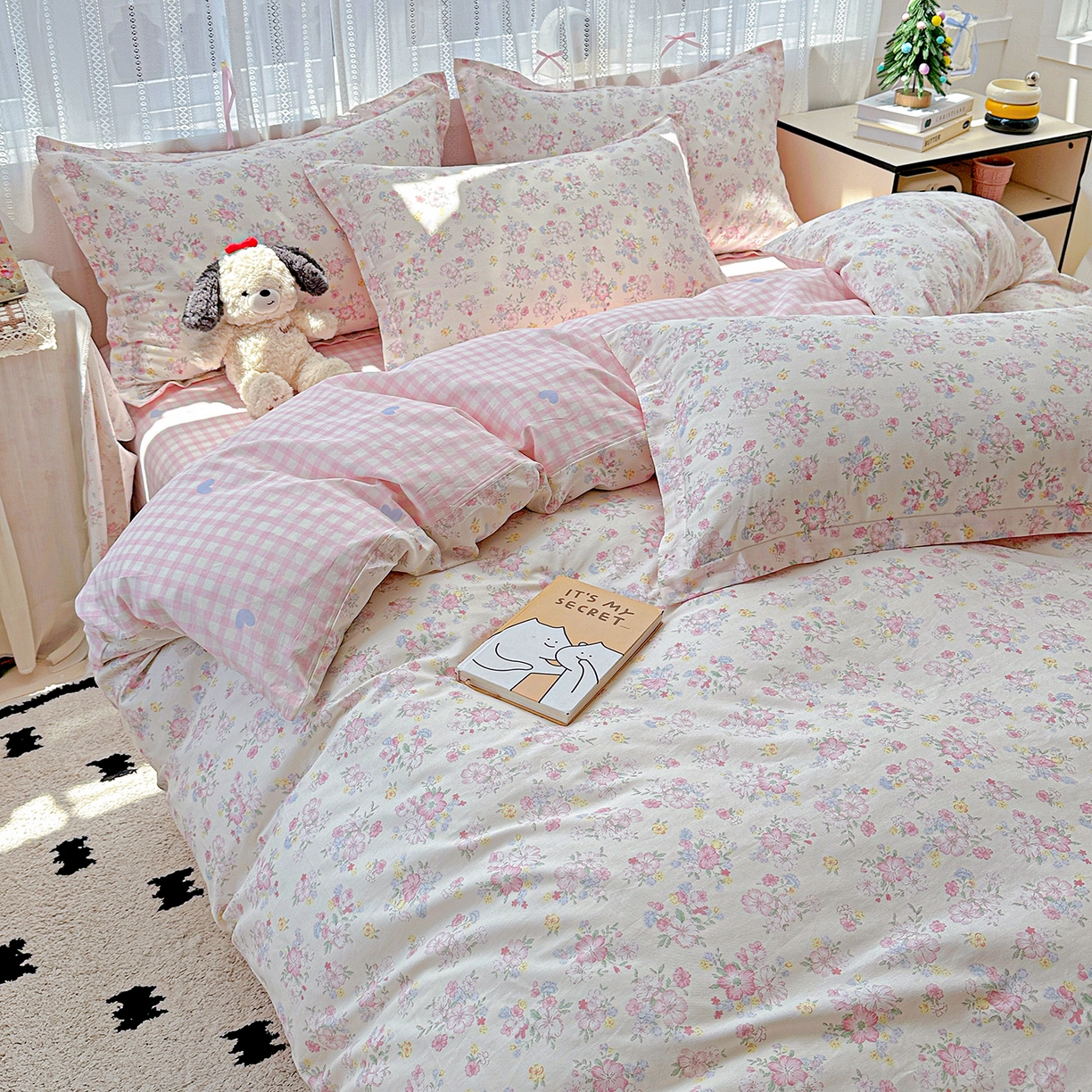 91家纺网 家纺一手货源 找家纺 恩泽家纺 2025新款全棉纯棉12868喷气印花系列四件套-第二批 洛琳粉