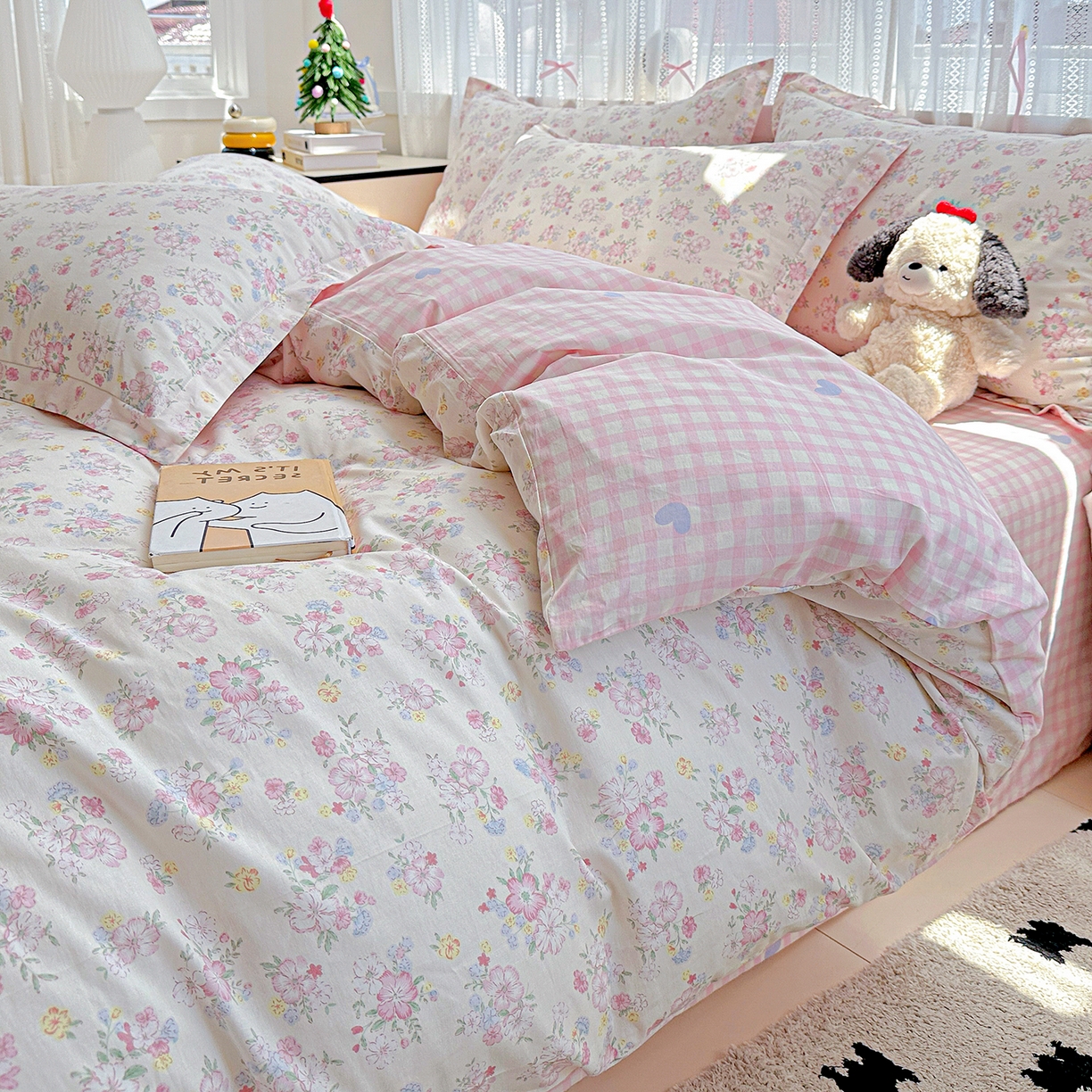 91家纺网 家纺一手货源 找家纺 恩泽家纺 2025新款全棉纯棉12868喷气印花系列四件套-第二批 洛琳粉