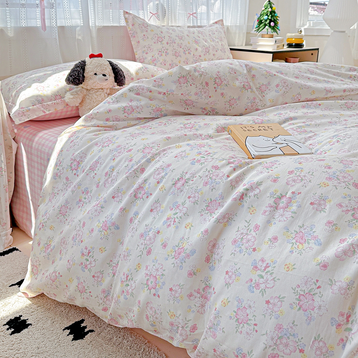 91家纺网 家纺一手货源 找家纺 恩泽家纺 2025新款全棉纯棉12868喷气印花系列四件套-第二批 洛琳粉