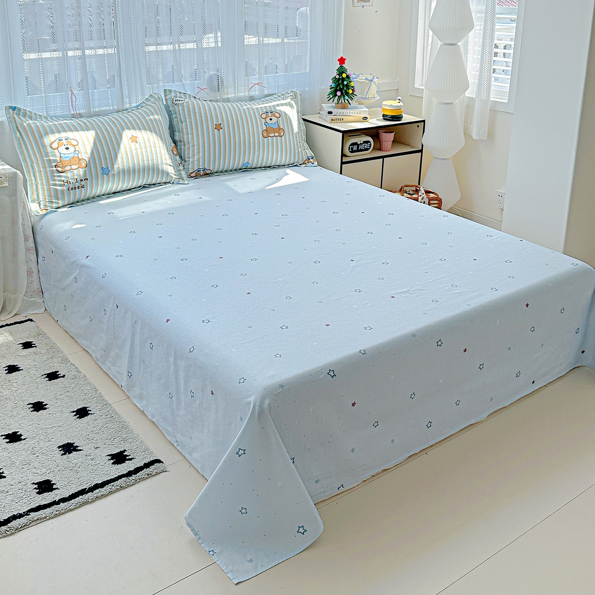 91家纺网 家纺一手货源 找家纺 恩泽家纺 2025新款全棉纯棉12868喷气印花系列四件套-第二批 派对小狗