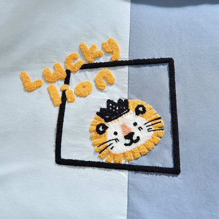 91家纺网 家纺一手货源 找家纺 炫拼家纺 2026新春款萌系A类全棉纯棉40支水洗棉毛巾绣四件套 狮子王