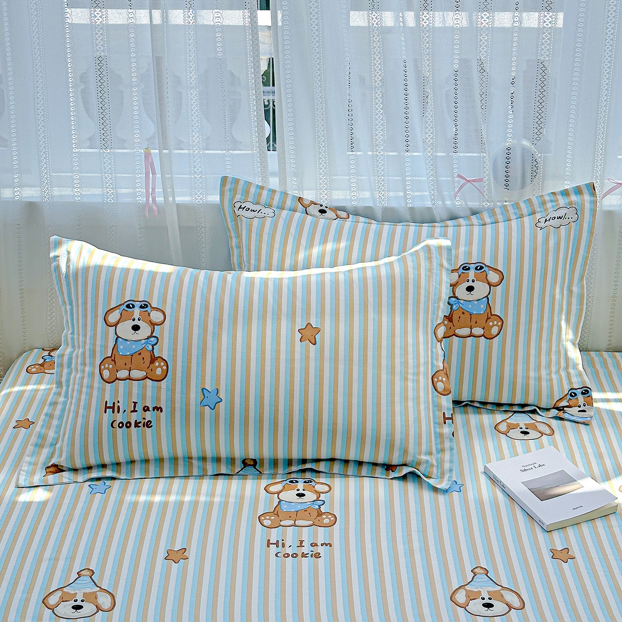 91家纺网 家纺一手货源 找家纺 恩泽家纺 2025新款全棉纯棉12868喷气印花系列四件套-第二批 派对小狗