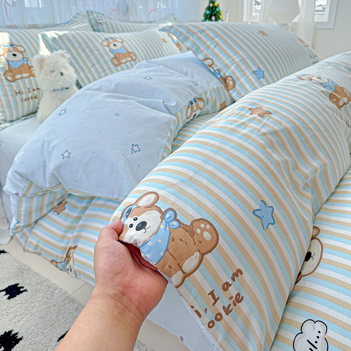 91家纺网 家纺一手货源 找家纺 恩泽家纺 2025新款全棉纯棉12868喷气印花系列四件套-第二批 派对小狗