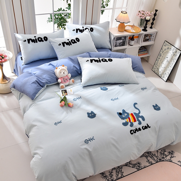 91家纺网 家纺一手货源 找家纺 炫拼家纺 2026新春款萌系A类全棉纯棉40支水洗棉毛巾绣四件套 彩色猫