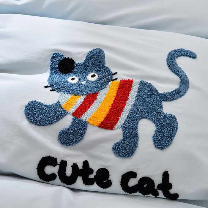 91家纺网 家纺一手货源 找家纺 炫拼家纺 2026新春款萌系A类全棉纯棉40支水洗棉毛巾绣四件套 彩色猫