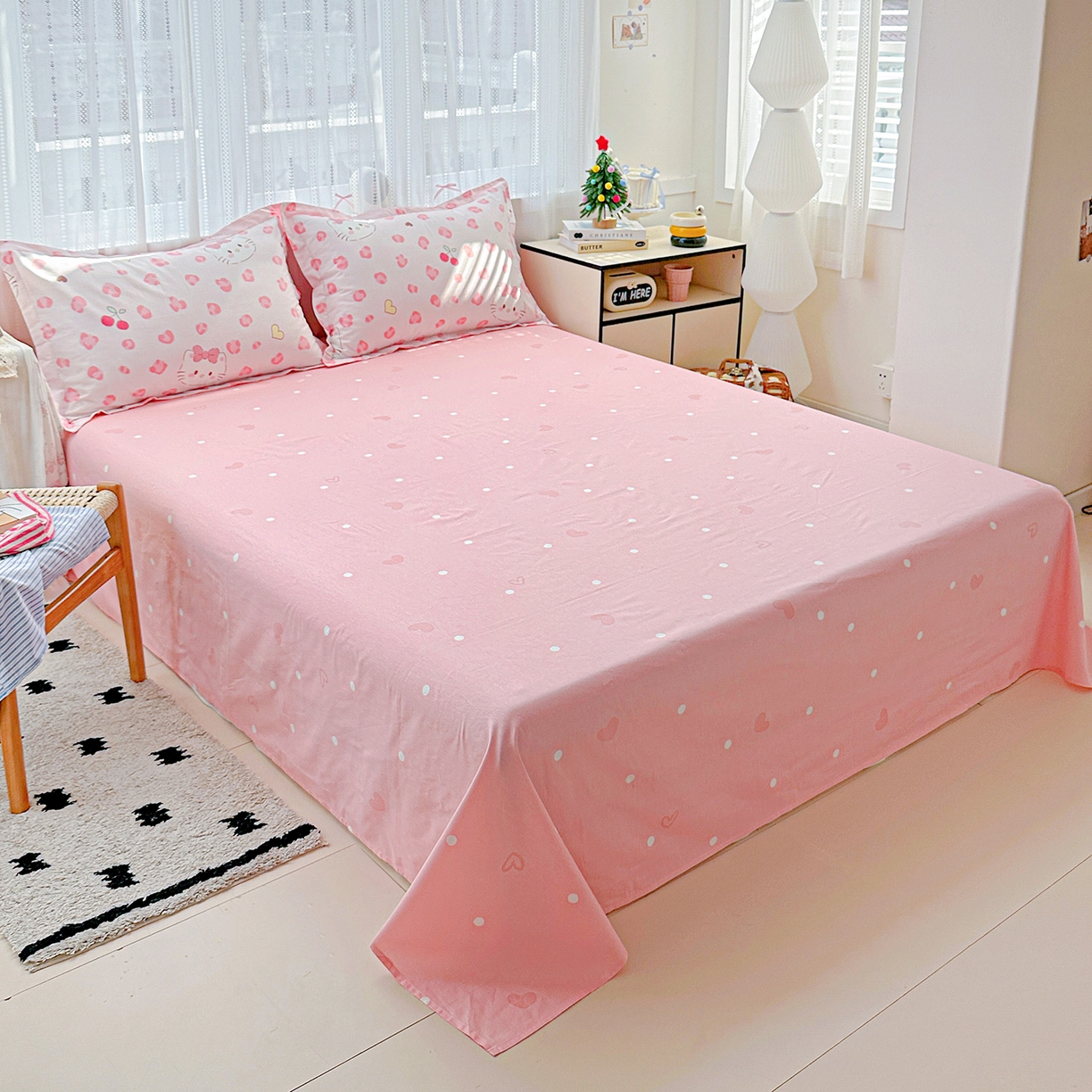 91家纺网 家纺一手货源 找家纺 恩泽家纺 2025新款全棉纯棉12868喷气印花系列四件套-第二批 时尚猫咪粉