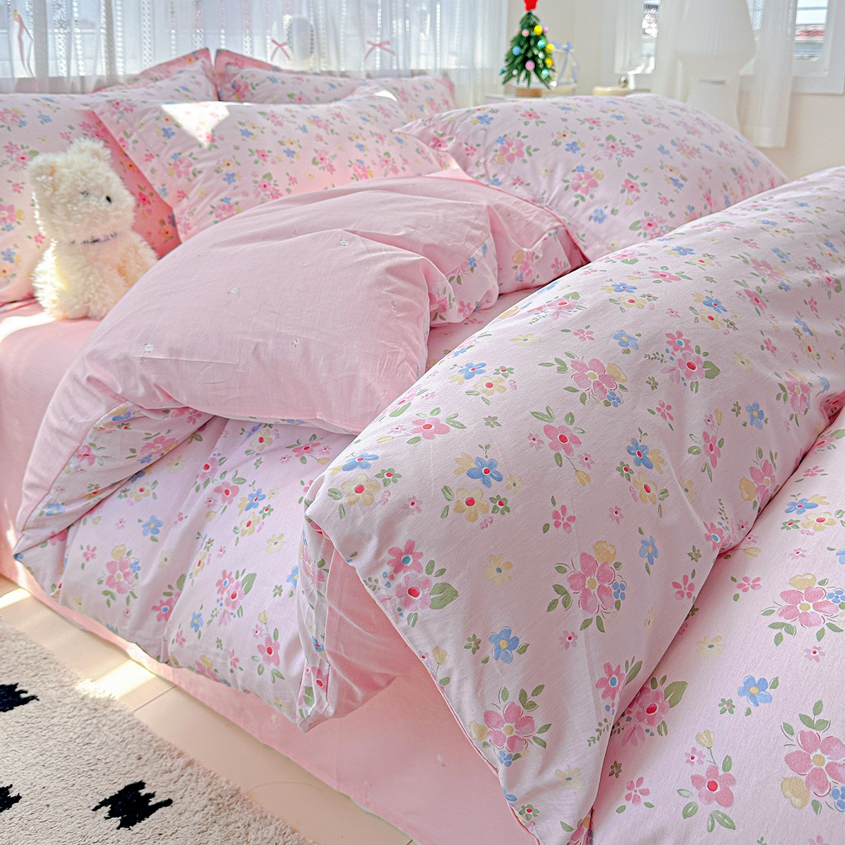 91家纺网 家纺一手货源 找家纺 恩泽家纺 2025新款全棉纯棉12868喷气印花系列四件套-第二批 田园小花