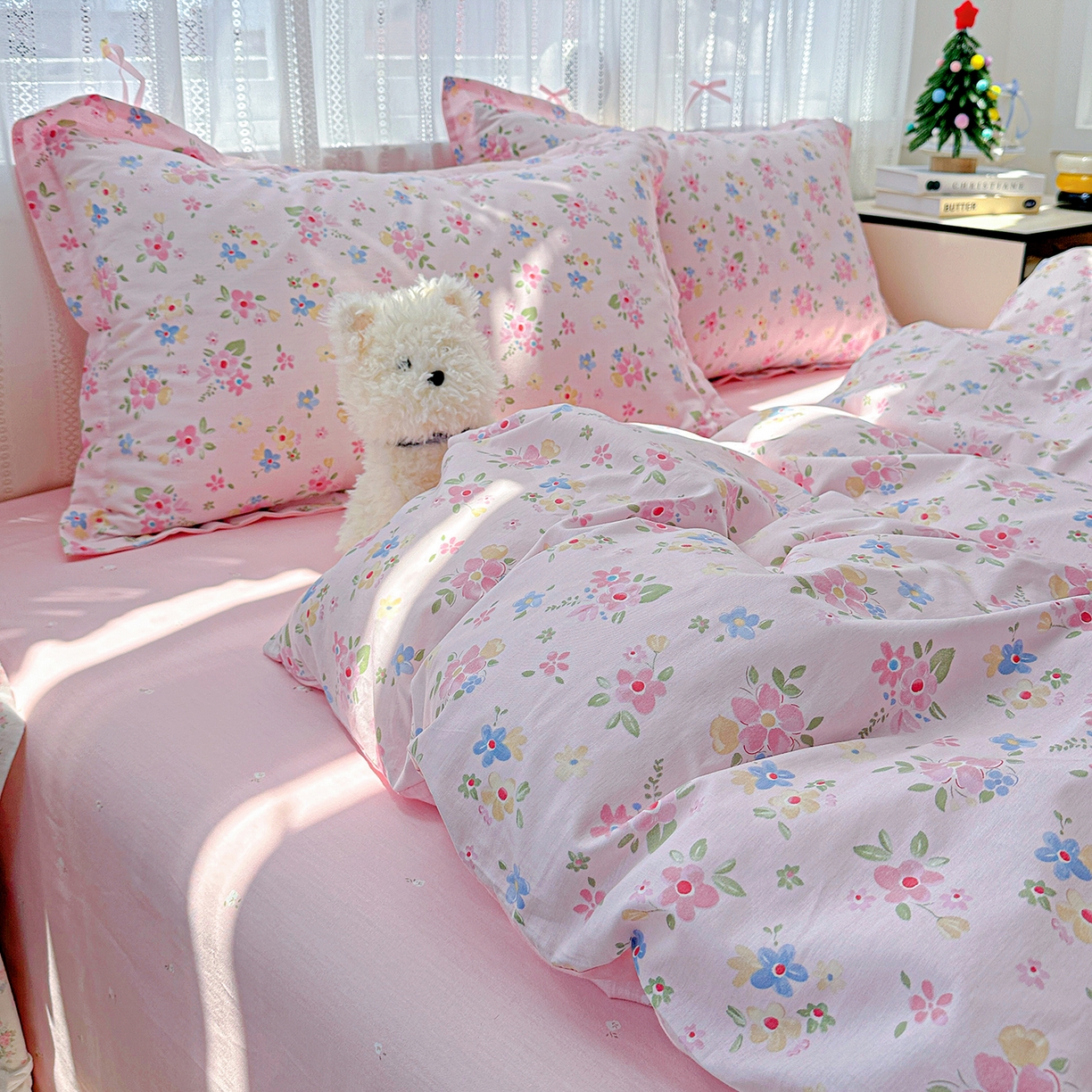 91家纺网 家纺一手货源 找家纺 恩泽家纺 2025新款全棉纯棉12868喷气印花系列四件套-第二批 田园小花