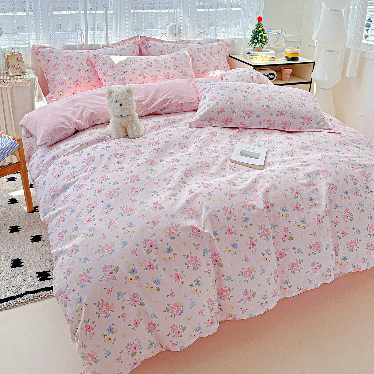 91家纺网 家纺一手货源 找家纺 恩泽家纺 2025新款全棉纯棉12868喷气印花系列四件套-第二批 田园小花