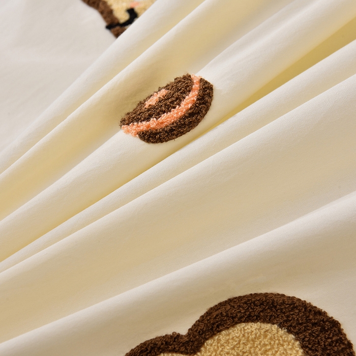 91家纺网 家纺一手货源 找家纺 炫拼家纺 2026新春款萌系A类全棉纯棉40支水洗棉毛巾绣四件套 面包甜甜圈