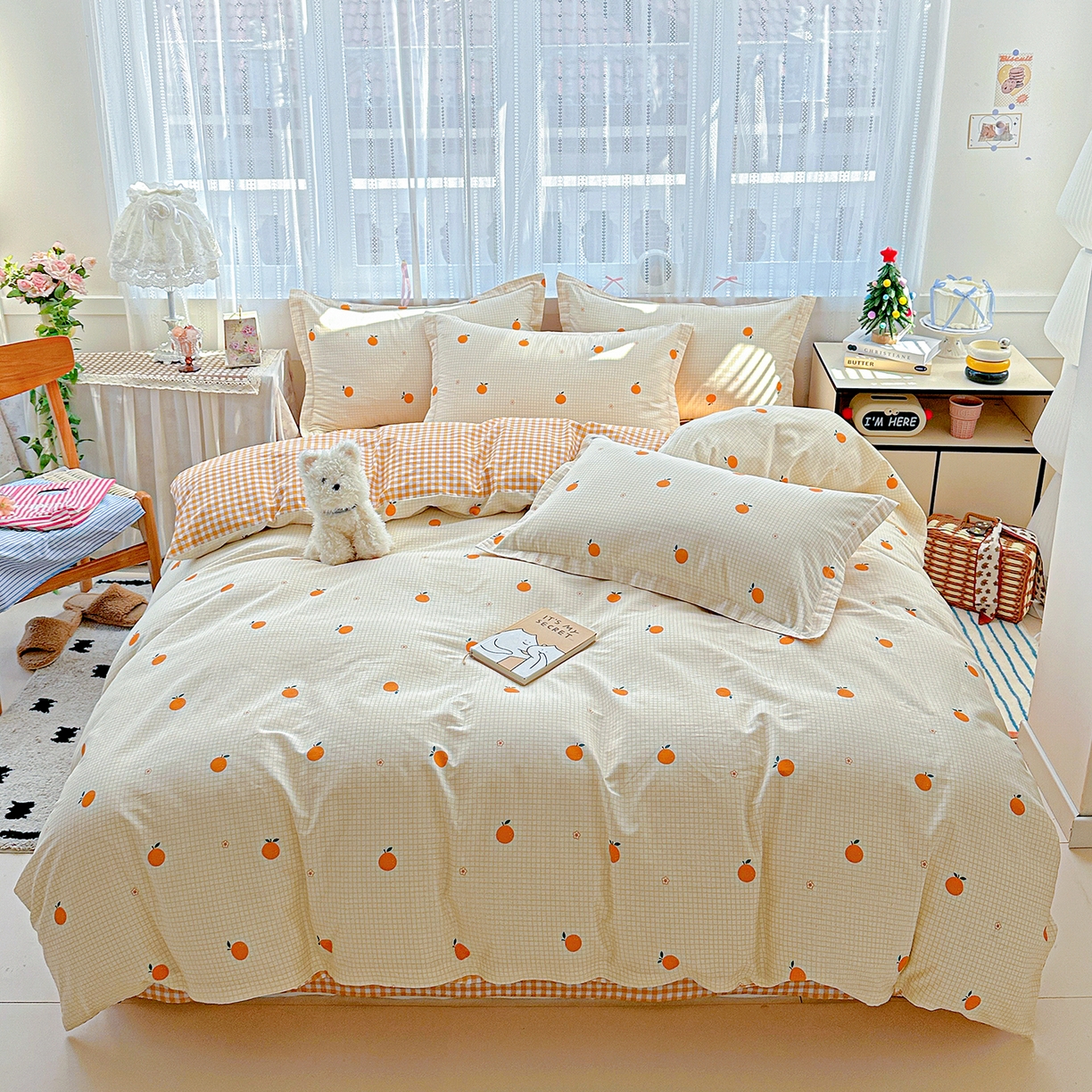 恩泽家纺 2025新款全棉纯棉12868喷气印花系列四件套-第二批 甜小桔