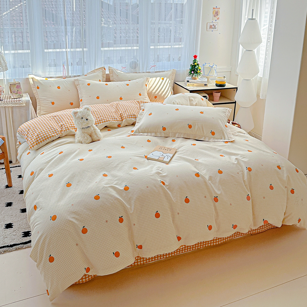 91家纺网 家纺一手货源 找家纺 恩泽家纺 2025新款全棉纯棉12868喷气印花系列四件套-第二批 甜小桔