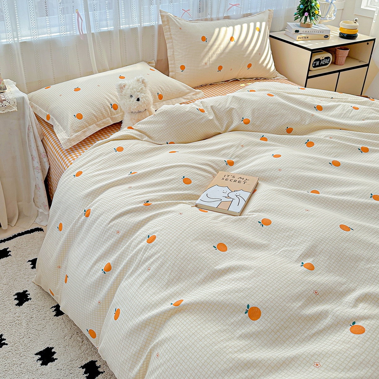 91家纺网 家纺一手货源 找家纺 恩泽家纺 2025新款全棉纯棉12868喷气印花系列四件套-第二批 甜小桔