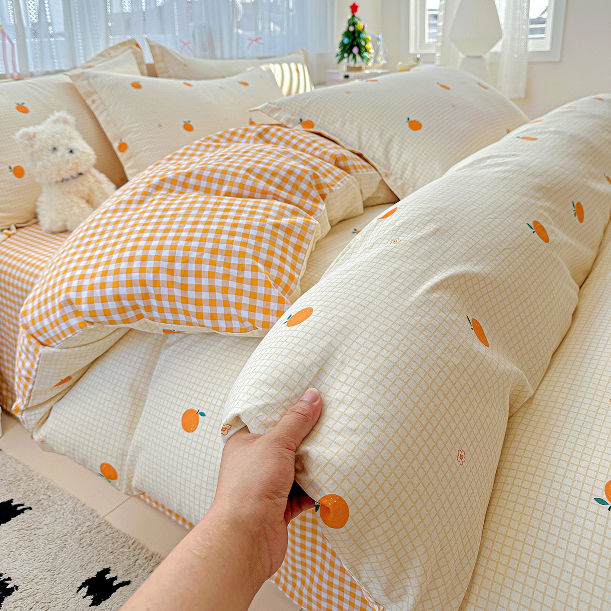 91家纺网 家纺一手货源 找家纺 恩泽家纺 2025新款全棉纯棉12868喷气印花系列四件套-第二批 甜小桔