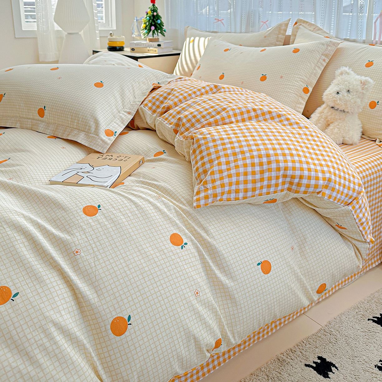 91家纺网 家纺一手货源 找家纺 恩泽家纺 2025新款全棉纯棉12868喷气印花系列四件套-第二批 甜小桔