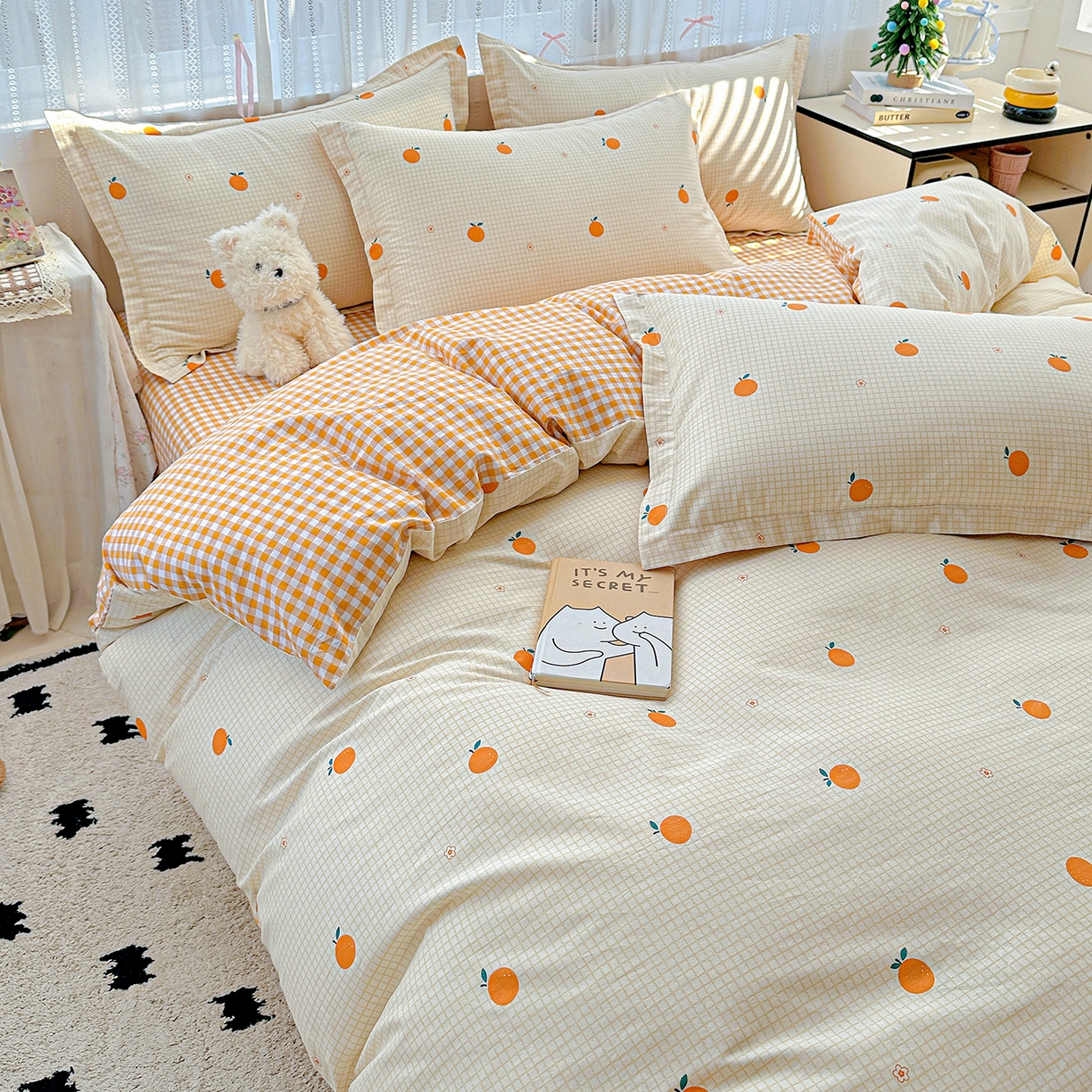 91家纺网 家纺一手货源 找家纺 恩泽家纺 2025新款全棉纯棉12868喷气印花系列四件套-第二批 甜小桔