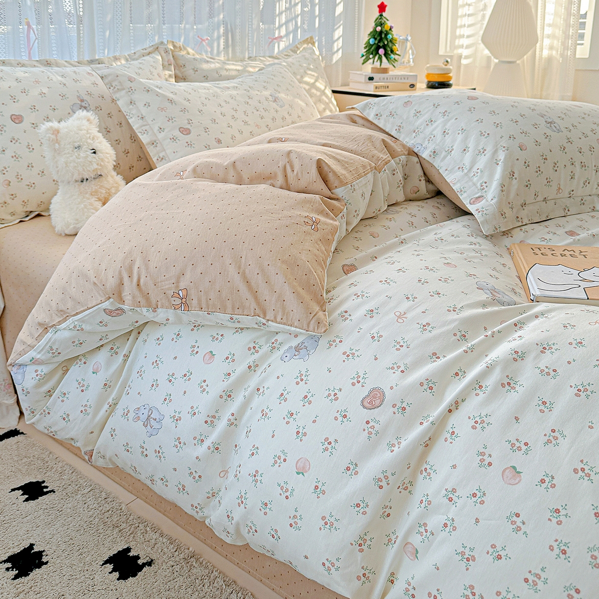 91家纺网 家纺一手货源 找家纺 恩泽家纺 2025新款全棉纯棉12868喷气印花系列四件套-第二批 兔子乐园