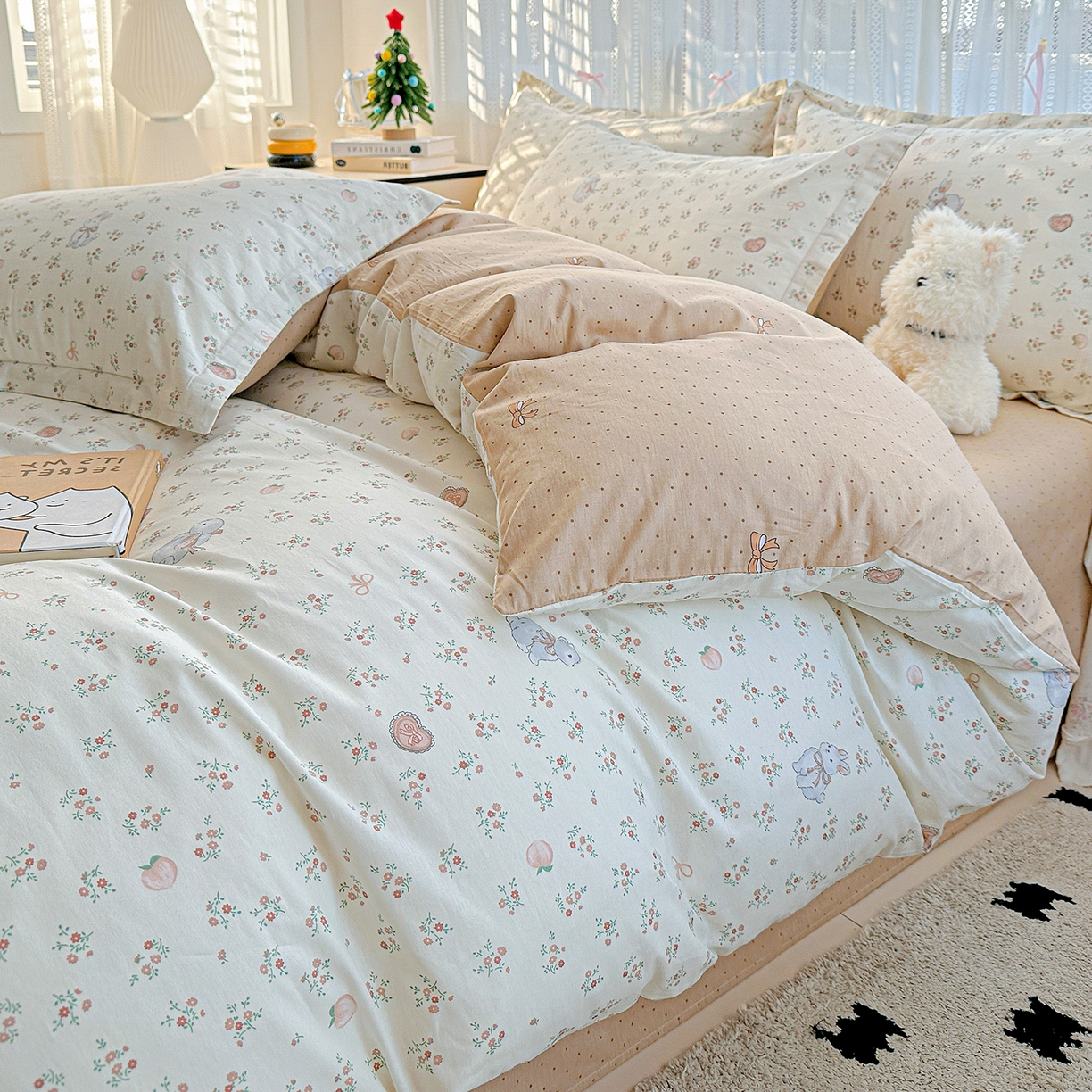 91家纺网 家纺一手货源 找家纺 恩泽家纺 2025新款全棉纯棉12868喷气印花系列四件套-第二批 兔子乐园