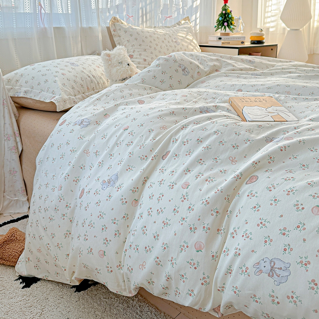 91家纺网 家纺一手货源 找家纺 恩泽家纺 2025新款全棉纯棉12868喷气印花系列四件套-第二批 兔子乐园