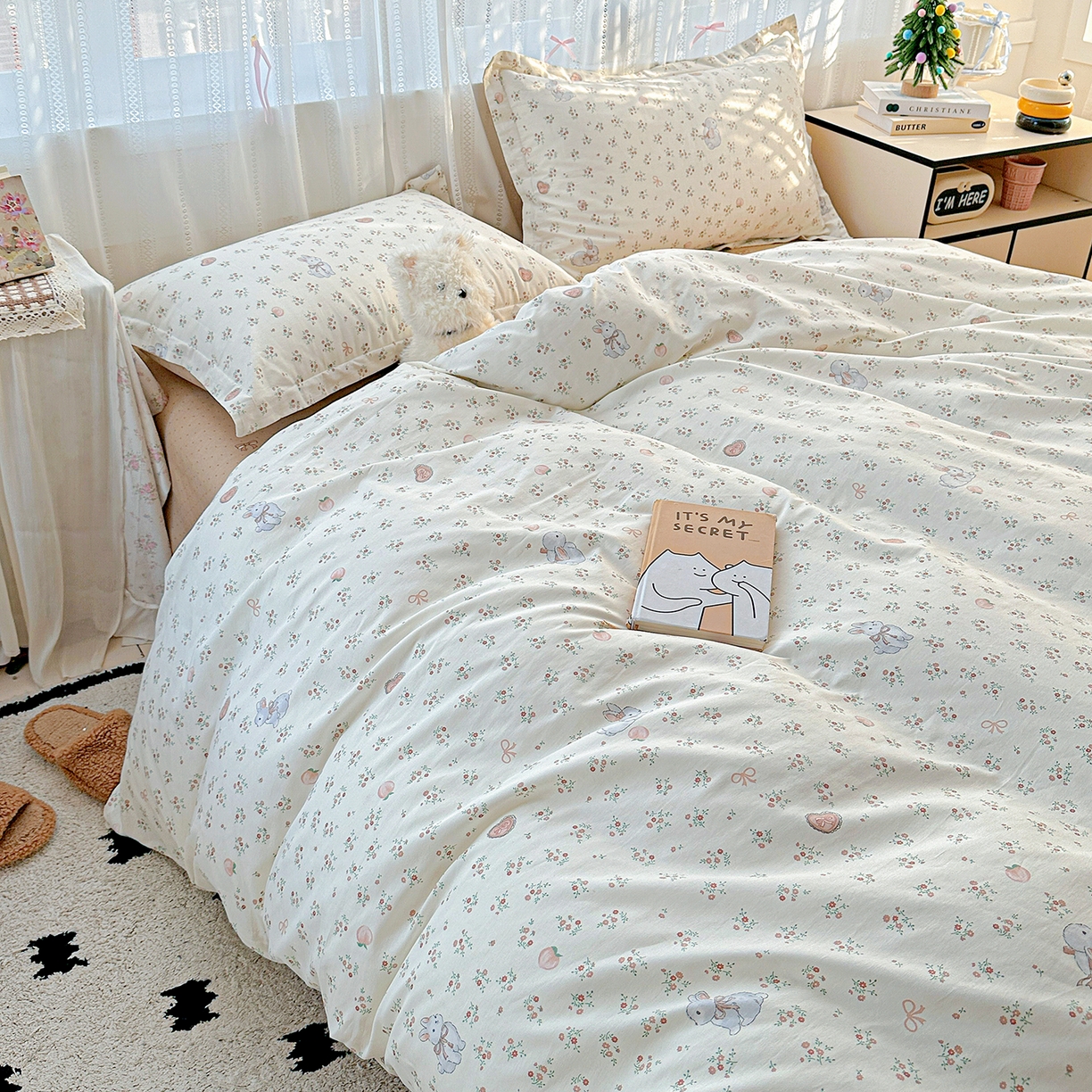 91家纺网 家纺一手货源 找家纺 恩泽家纺 2025新款全棉纯棉12868喷气印花系列四件套-第二批 兔子乐园