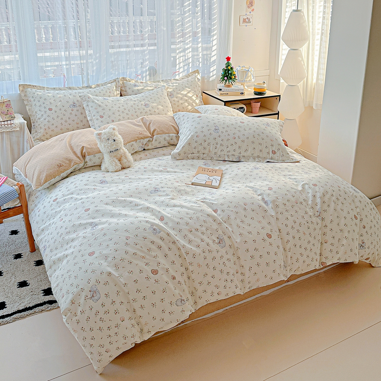 91家纺网 家纺一手货源 找家纺 恩泽家纺 2025新款全棉纯棉12868喷气印花系列四件套-第二批 兔子乐园